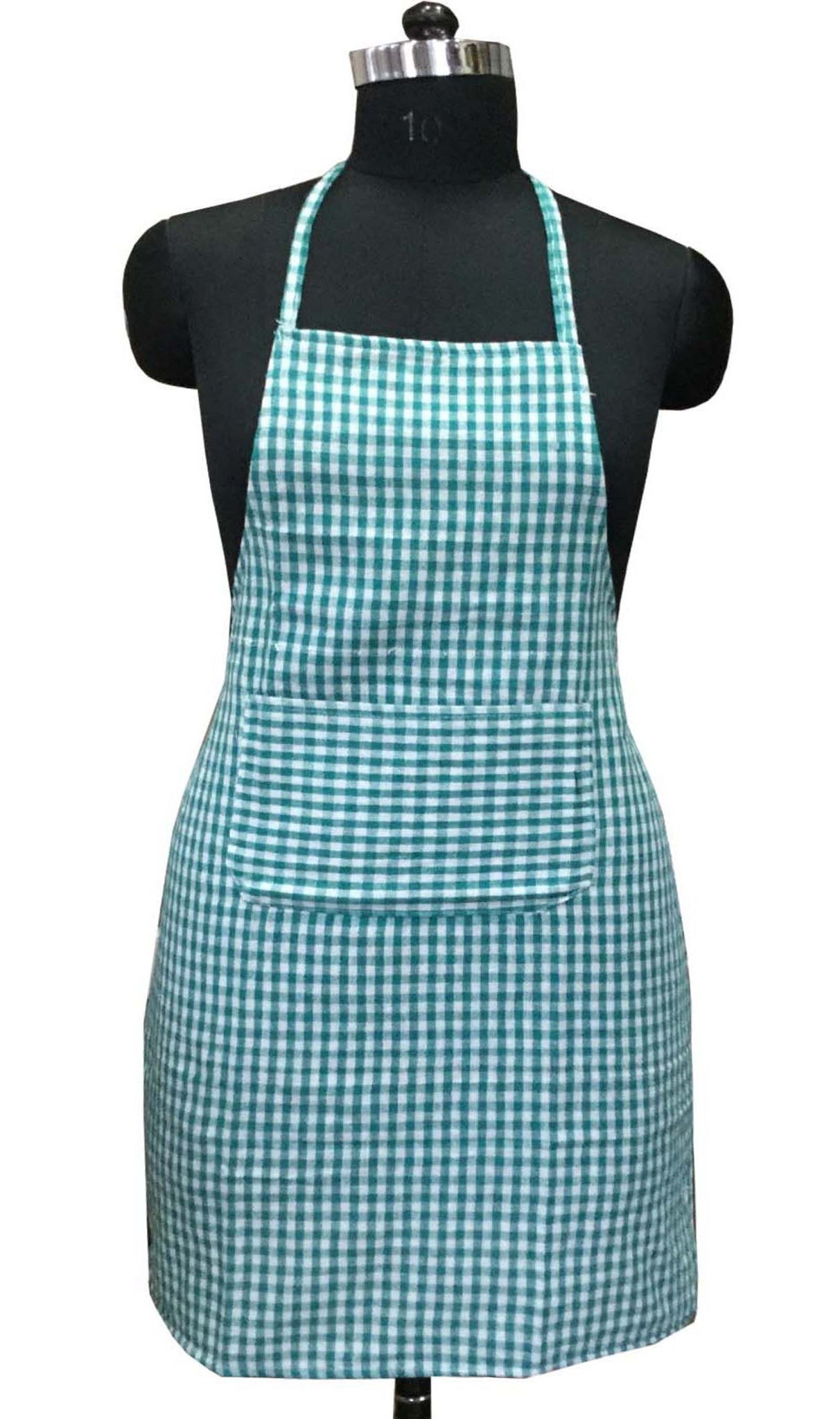 Lushomes apron for women, Green Checks apron for kitchen, kitchen apron for Men Women, waterproof apron, plastic apron Backing for kitchen, Cooking Apron, aprint, kitchen dress (62x82 Cms, Set of 1)