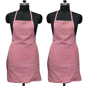 Lushomes apron for women, Red Checks apron for kitchen, kitchen apron for Men Women, waterproof apron, plastic apron Backing for kitchen, Cooking Apron, aprint, kitchen dress (62x82 Cms, Set of 2)