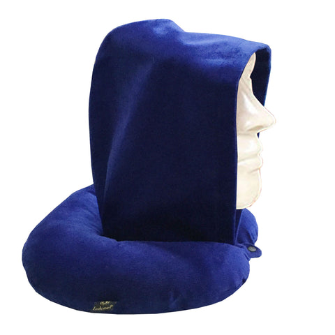 Lushomes neck pillow with hoodie, Blue Travel Pillow with a Hoodie for Exceptional Comfort, neck pillow for travel, For Flights, for Train, for neck pain sleeping  (14 x 14 inches, Singe pc)