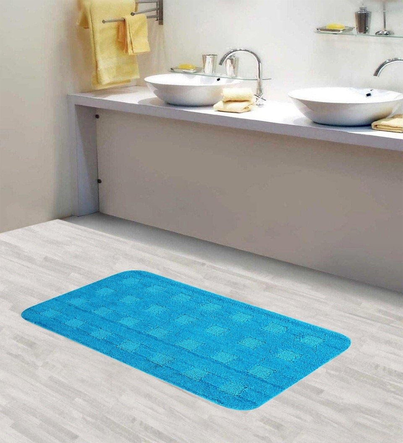 Lushomes Bathroom Mat, 1200 GSM Floor Mat with High Pile Microfiber, mat for bathroom floor with Anti Skid Latex Backing, floor mats for home, non slip (19 x 30 Inch, Single Pc, Navy Blue)