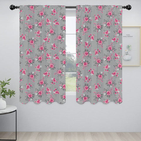 Lushomes window curtains 6 feet set of 2, curtain for windows 6 feet, screen for window, curtains for window, Semi sheer curtains, rod pocket curtains (Pack of 2, 57x72 Inch, Grey Flowers)