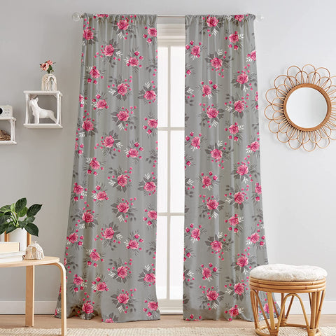 Lushomes curtains 7 feet long set of 2, door curtains 7 feet, door curtain, curtains for bedroom, Semi sheer curtains, rod pocket curtains (Pack of 2, 57x84 Inch, Grey Flowers)