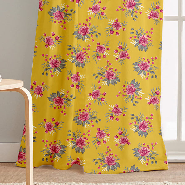 Lushomes curtains 7 feet long set of 2, door curtains 7 feet, door curtain, curtains for bedroom, Semi sheer curtains, rod pocket curtains (Pack of 2, 57x84 Inch, Yellow Flowers)