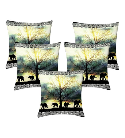 Lushomes cushion covers 16 inch x 16 inch, cusion covers for sofa 16" 16 Digital Printed Elephants Square Festive and Ethnic Cushion Covers (5 Pcs, Size: 16''x16'')