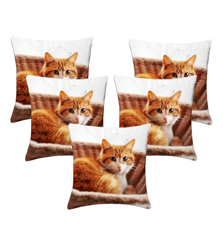 Lushomes cushion cover 12x12, cushion covers 12 inch x 12 inch Kids Digital Printed Cat Square Festive and Ethnic Cushion Covers (5 Pcs, Size: 12''x12'')