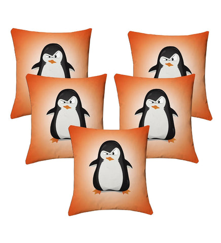Lushomes cushion cover 12x12, cushion covers 12 inch x 12 inch Kids Digital Printed Pingu Square Festive and Ethnic Cushion Covers (5 Pcs, Size: 12''x12'')