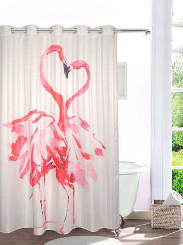 Lushomes shower curtain, Flamingo Printed, Polyester waterproof 6x6.5 ft with hooks, non-PVC, Non-Plastic, For Washroom, Balcony for Rain, 12 eyelet & no Hooks (6 ft W x 6.5 Ft H, Pk of 1)