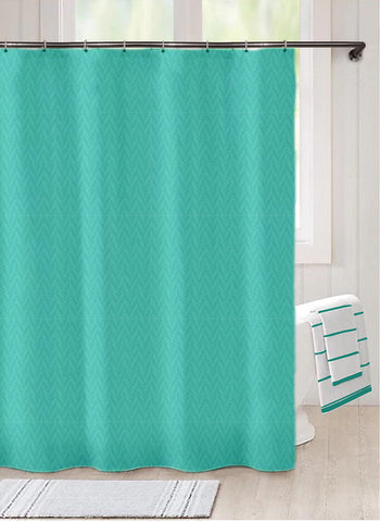 Lushomes Green Zig Zag Designer Bathroom Shower Curtain with 8 Eyelets and 8 C-Hooks, shower curtains for bathroom, non-pvc curtain, Non PVC Curtain, with hooks (Size 120 X 200 cms, Single Pc)