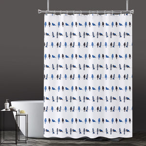 Lushomes Bathroom Shower Curtain with 12 Hooks and 12 Eyelets, Printed Bird Bathtub Curtain, Non-PVC, Water-repellent bathroom Accessories, Blue, 6 Ft H x 6.5 FT W (72 Inch x 80 Inch, Single Pc)