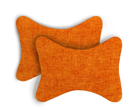 Car Seat Neck Rest Pillow, Cushion For All Cars, Premium Designer Chenille Lumbar, Back and Headrest Support for Car Seat, Size 17x27 cms, Orange, Set of 2 by Lushomes