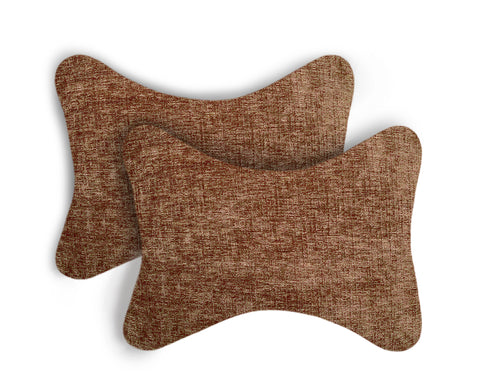 Car Seat Neck Rest Pillow, Cushion For All Cars, Premium Designer Chenille Lumbar, Back and Headrest Support for Car Seat, Size 17x27 cms, Brown, Set of 2 by Lushomes