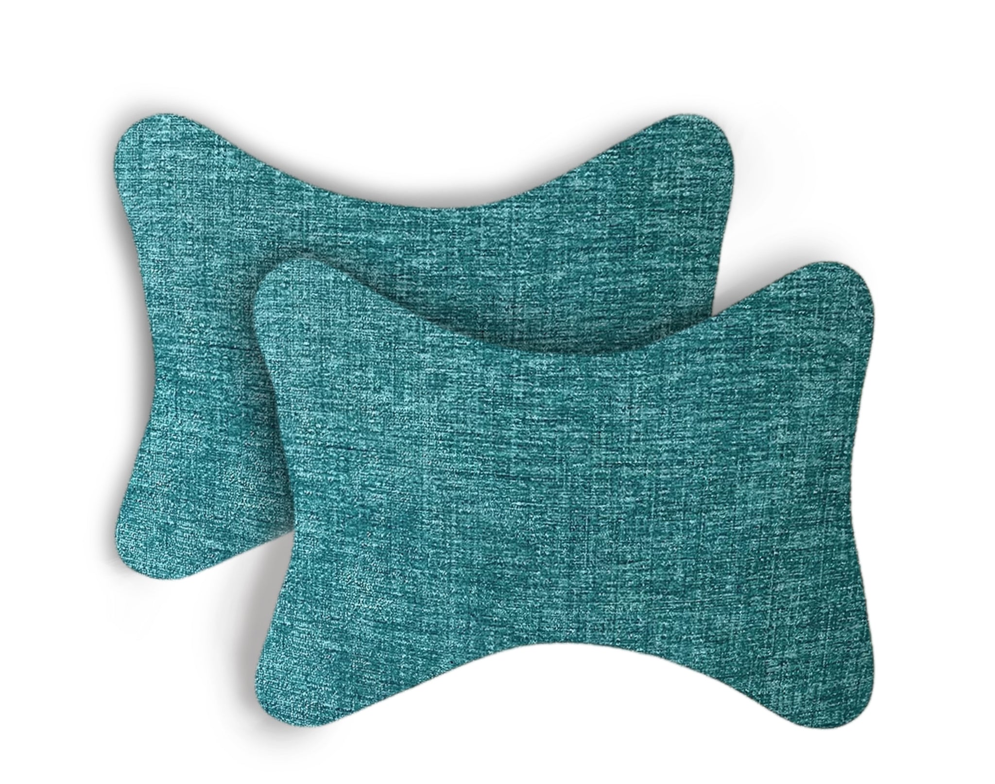 Car Seat Neck Rest Pillow, Cushion For All Cars, Premium Designer Chenille Lumbar, Back and Headrest Support for Car Seat, Size 17x27 cms, Teal Blue, Set of 2 by Lushomes