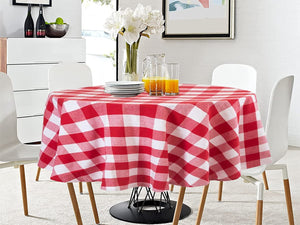 Lushomes Table Cloth, Buffalo Checks Red Plaid Dining Table Cover Cloth, dining table cover 4 seater (Size 60 inch Round, 4 Seater Round/Oval Table Cloth)