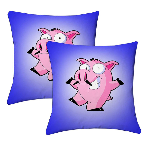 Lushomes Kids Digital Print Pig Cushion Covers (Pack of 2) - Lushomes