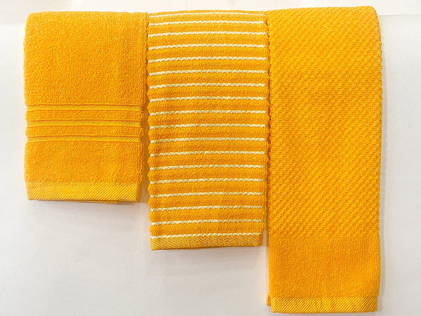 Lushomes Cotton Kitchen Towels, Hand Towel Set of 6, Napkin for Hand Towels (Pack of 3, 34 x 51 cms, Golden Yellow)