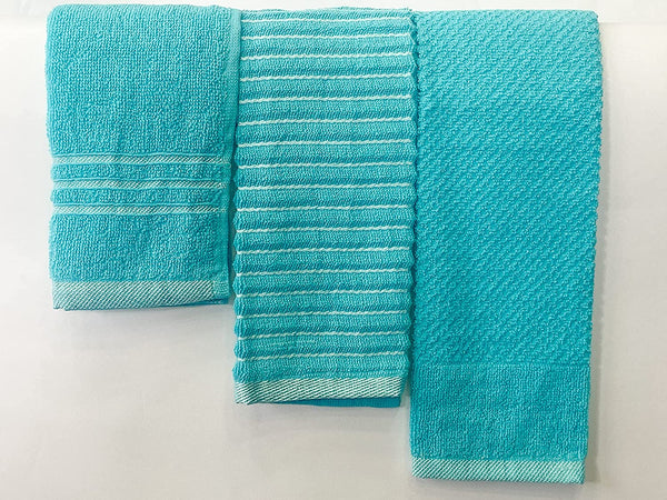 Lushomes Cotton Kitchen Towels, Hand Towel Set of 6, Napkin for Hand Towels (Pack of 3, 34 x 51 cms, Turquoise)