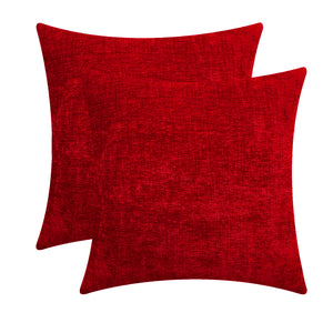 Couch Sofa Covers, Chenille, throw pillow covers 20x20 Inch, couch cushion covers, decorative, sectional, 
boho, farmhouse, KnifeEdge with Invisible Zipper, Packof2, for living Room, Red by Lushomes