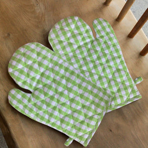 Lushomes oven gloves, Green Small Checks microwave gloves, oven accessories, kitchen gloves for cooking heat, microwave hand gloves (Size : 7”x13”, 2 PCs)