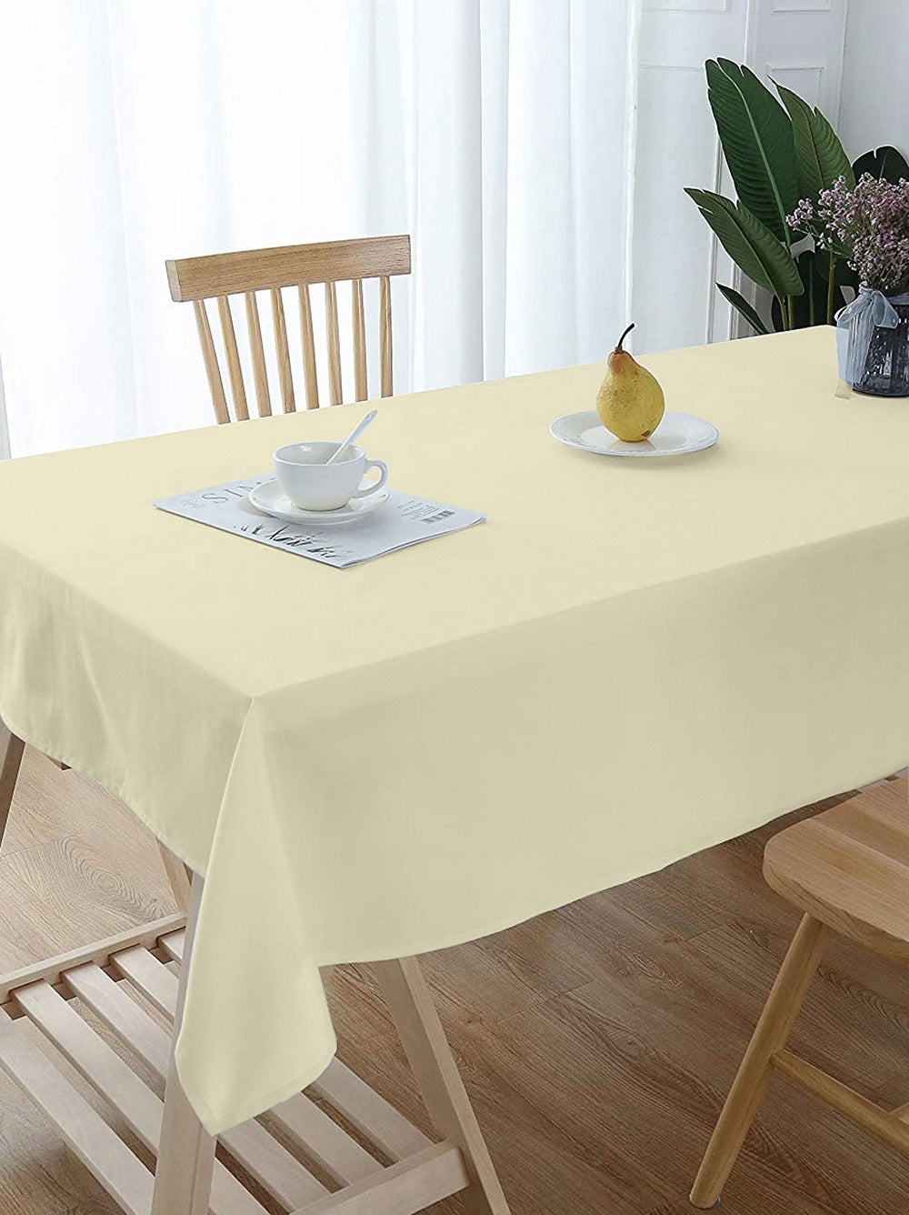 Lushomes dining table cover 6 seater, Beige Classic Plain Dining Table Cover Cloth, table cloth for 6 seater dining table, table cover 6 seater (Size 60 x 70”, 6 Seater Table Cloth)