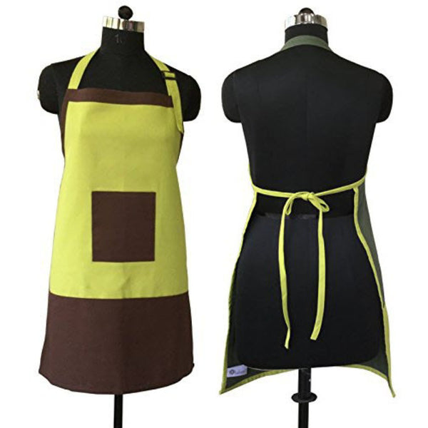 Lushomes apron for women, apron for kitchen, kitchen apron for women, Cotton, Brown & Green, Kitchen Apron, Plain cooking aprons for women, apron for kitchen (Size: 60X80 Cm; Pack Of: 1)