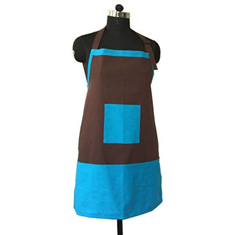 Lushomes apron for women, apron for kitchen, kitchen apron for women, Cotton, Brown & Blue, Kitchen Apron, Plain cooking aprons for women (Size: 60X80 Cm; Pack Of: 1 )