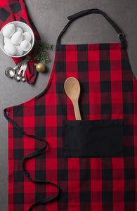 Lushomes Apron for Women, Checks Kitchen Apron for Men, Cooking Apron, apron for kitchen, kitchen dress for cooking, cotton apron for women, Size 70x80 cms, Colour Red and Black, Pack of 1