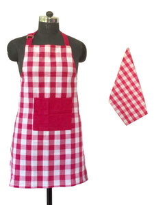 Lushomes Checks lilac Kitchen Cooking Apron Set for Women, apron for men, cooking aprons for women, kitchen apron for men, aprons, aprin (2 Pc Set, Kitchen T 40 x 60 cm, Apron 60 x 80 cms)