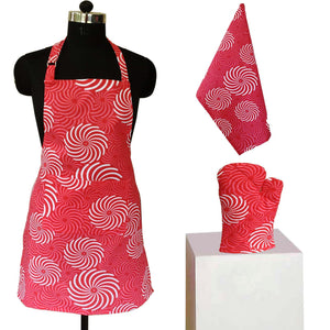 Lushomes Red Cotton Printed Kitchen Co-Ordinate Set (Pack of 3 pcs)
