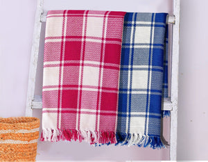 Lushomes towels for bath, Cotton  Bath Towel Checks Combo, towels for bath large size, Pink Blue Combo (Pack of 2, Size 70 x 150 cms)