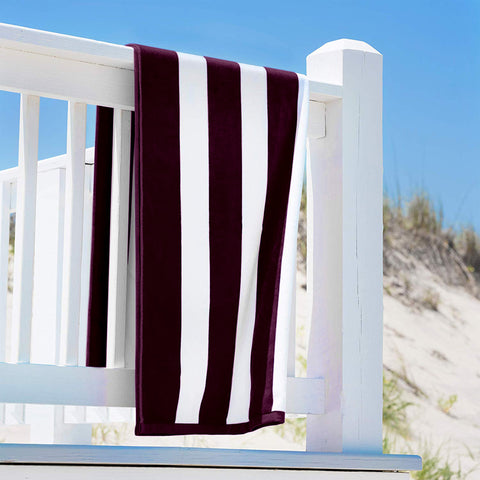 Lushomes Beach Swimming Burgandy Purple & White Cabana Cotton Stripe Pool Towel for Mens & Girls Towel (30 x 60 Inch, 75 x 150 cms Approx, 615 Grams)