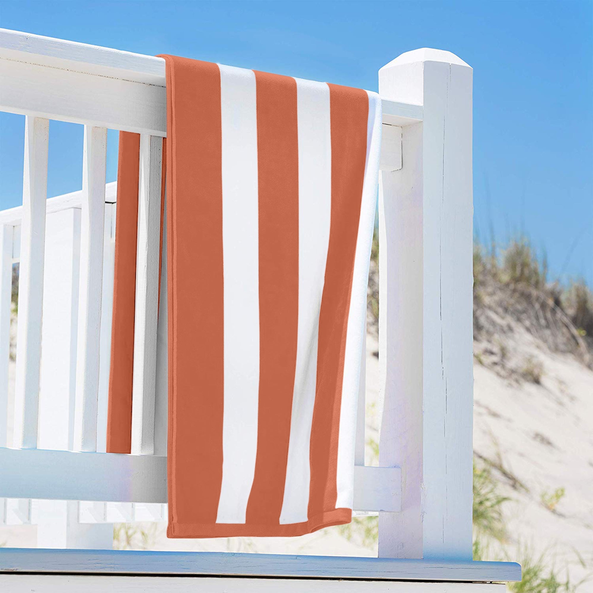 Lushomes Beach Swimming Orange & White Cabana Cotton Stripe Pool Towel for Mens & Girls Towel (30 x 60 Inch, 75 x 150 cms Approx, 615 Grams)