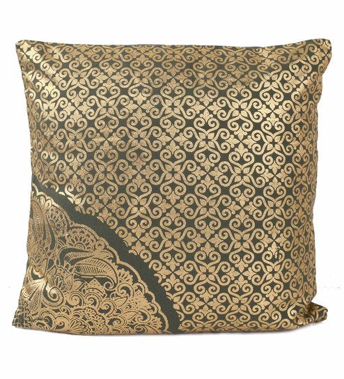 Lushomes Cushion covers 16 inch x 16 inch, Sofa Cushion Cover, Foil Printed Sofa Pillow Cover (Size 16 x 16 Inch, Set of 2, Green)