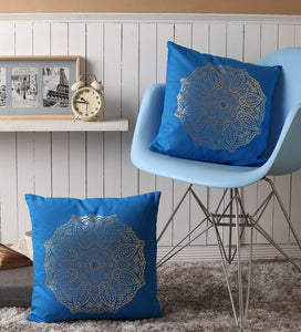 Lushomes Cushion covers 16 inch x 16 inch, Sofa Cushion Cover, Foil Printed Sofa Pillow Cover (Size 16 x 16 Inch, Set of 2, Blue)