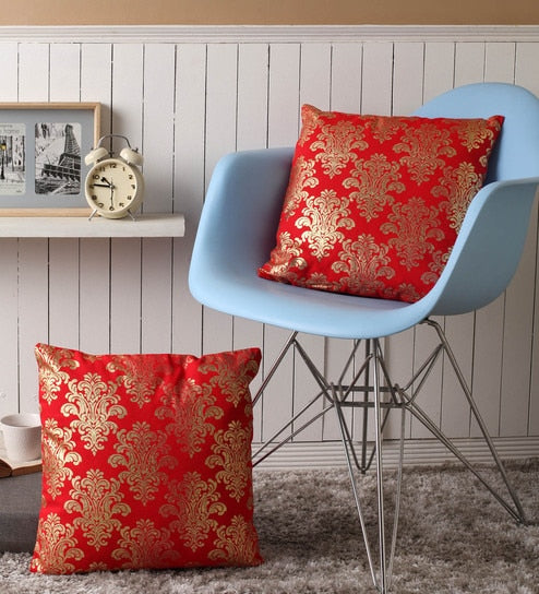 Lushomes Cushion covers 16 inch x 16 inch, Sofa Cushion Cover, Foil Printed Sofa Pillow Cover (Size 16 x 16 Inch, Set of 2, Red)