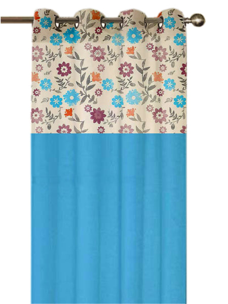 Lushomes Cotton Curtains, Cotton Blue Printed Cotton Curtains for Living Room/Home with 8 Eyelets & Printed Tiebacks for Doo, door curtains 7.5 feet,  Size: 54x90 Inches,Pack of: 1