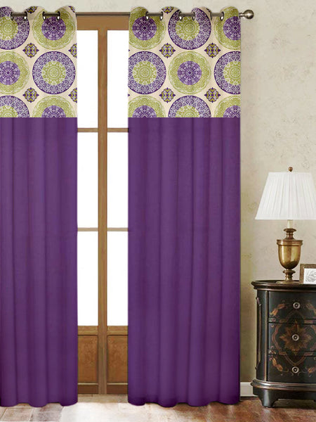 Lushomes Cotton Curtains, Cotton Bold Purple Printed Cotton Curtains for Living Room/Home with 8 Eyelets & Printed Tiebacks for Door, door curtains 7.5 feet,  Size: 54x90 Inches,Pack of: 1