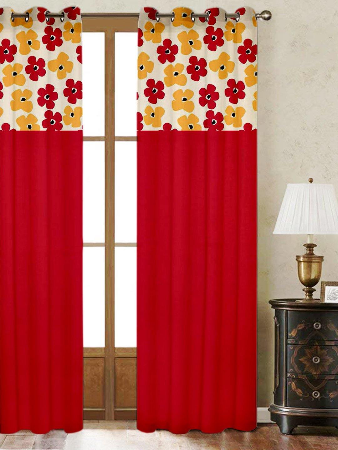 Lushomes Basic Printed Bloomberry Cotton Curtains with 8 Eyelets & Printed Tiebacks for Door (Single Pc) Size: 54x90 inches - Lushomes
