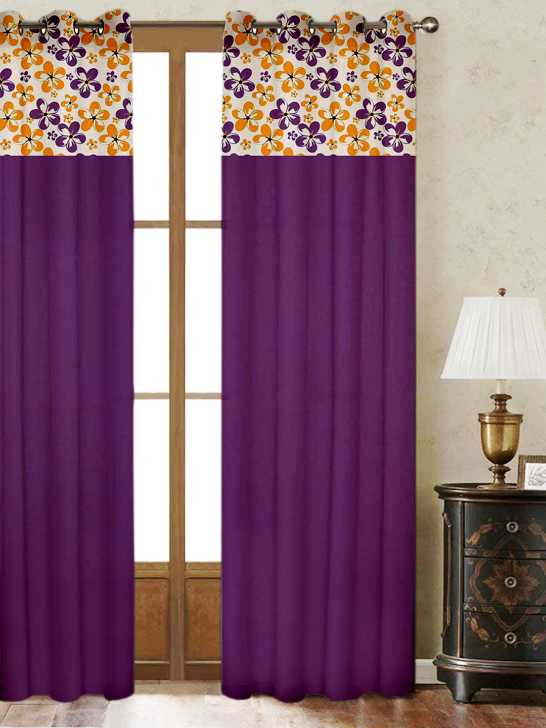 Lushomes Cotton Curtains, Purple Shadow Printed Cotton Curtains for Living Room/Home with 8 Eyelets & Printed Tiebacks for curtains 9 feet long, Door Curtain (54x108 Inches, Pack of 1)