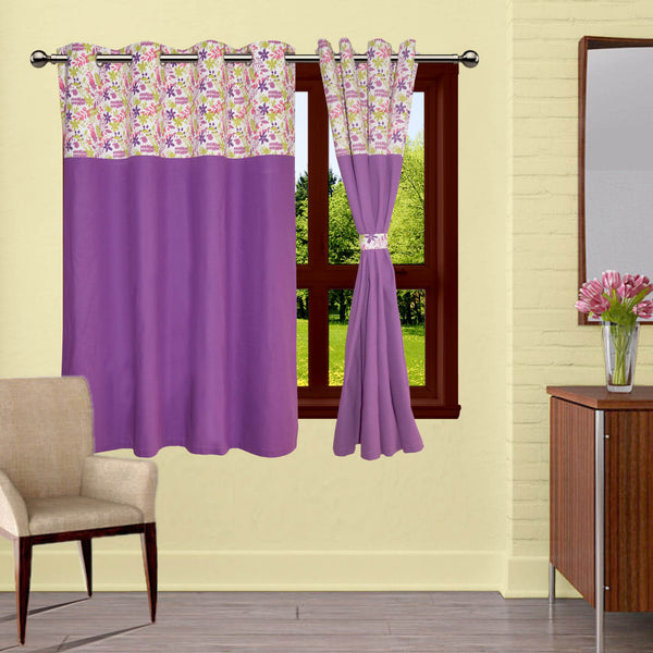 Lushomes Window Curtains, Cotton Purple Rain Printed Window Curtains for Living Room/Home with 8 Eyelets & Printed Tiebacks for Window, curtain 5 feet (54x60 Inches,Pack of: 1)