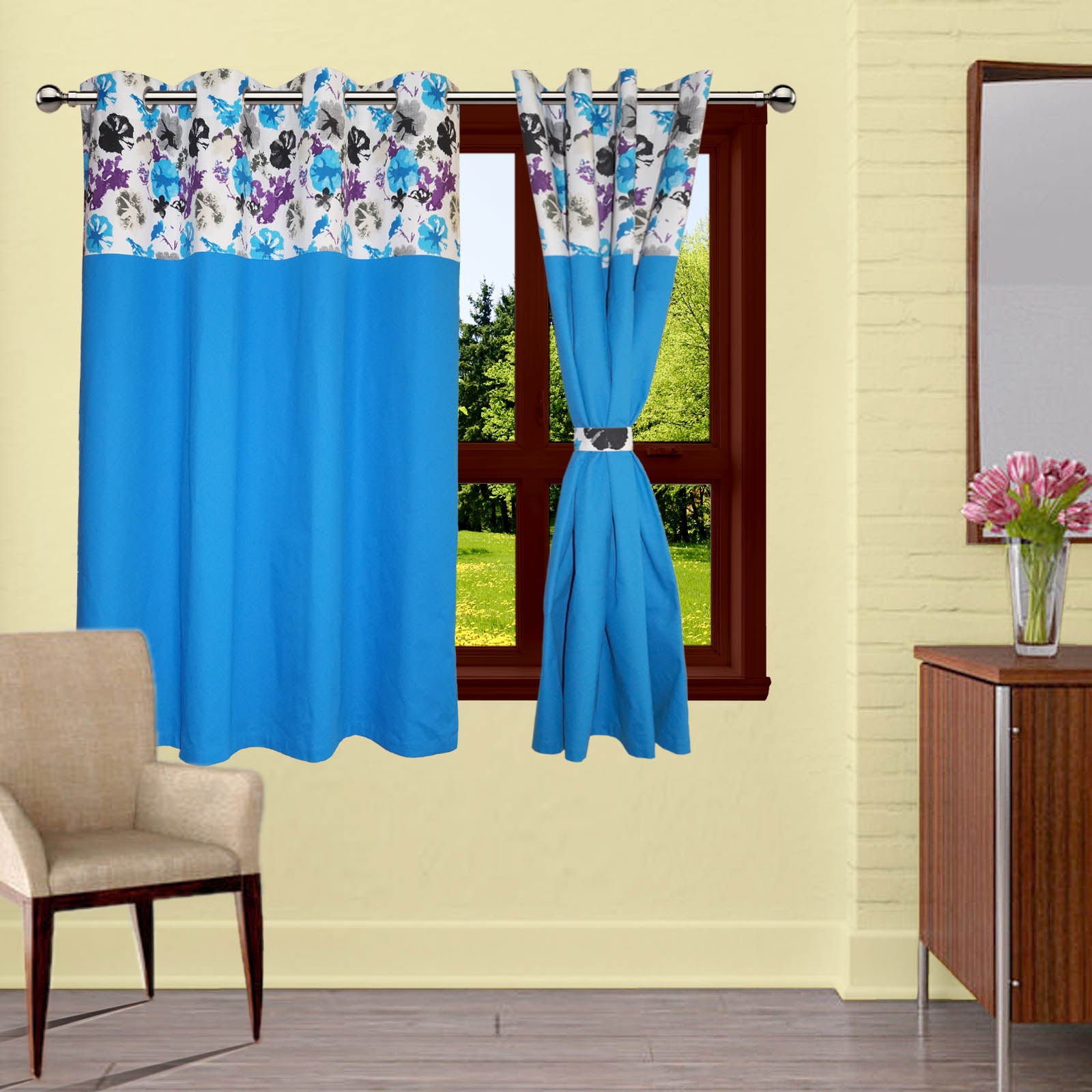Lushomes Window Curtains, Blue Watercolor Printed Window Curtains for Living Room/Home with 8 Eyelets & Printed Tiebacks for Window, curtain 5 feet (54x60 Inches,Pack of: 1)