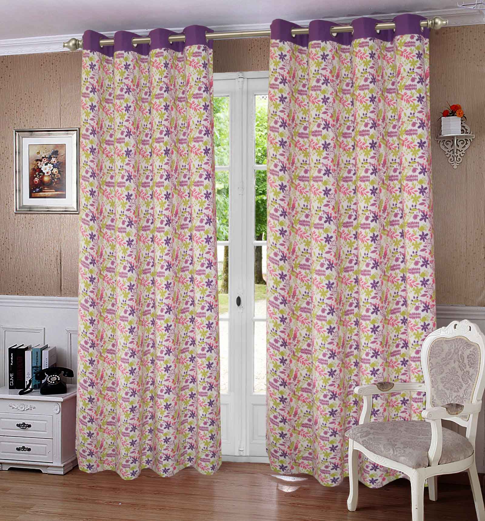 Lushomes Door Curtain, Cotton Purple Rain Printed Cotton Curtains for Living Room/Home with 8 Eyelets & Printed Tiebacks Door Curtain, Curtain 7.5 Feet, Screen for Window, (Size 54x90 Inches, Set of 1)