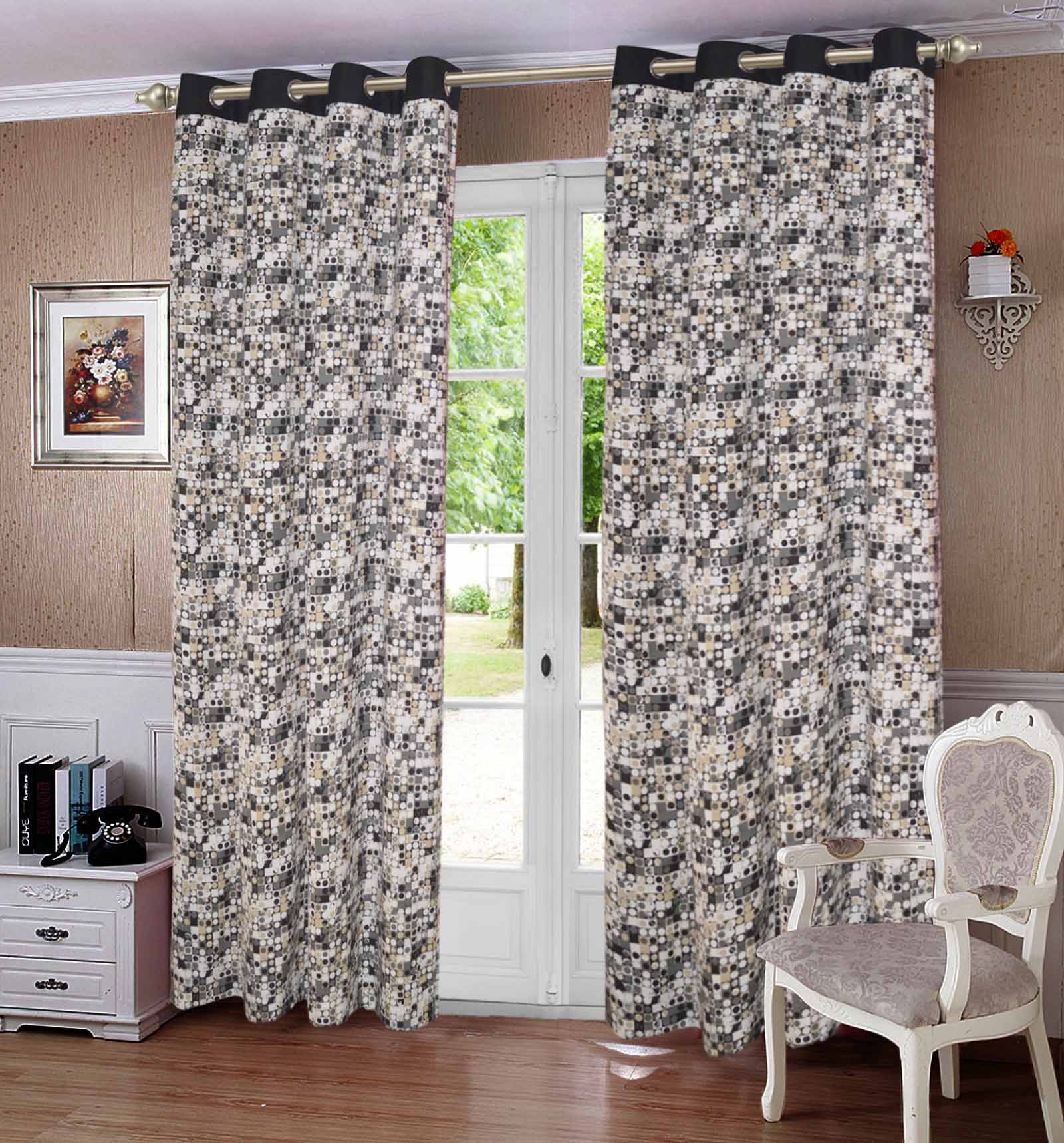 Lushomes Door Curtain, Cotton Coins Printed Cotton Curtains for Living Room/Home with 8 Eyelets & Printed Tiebacks, Door Curtain, Curtain 7.5 Feet, Screen for Window, (Size 54x90 Inches, Set of 1)