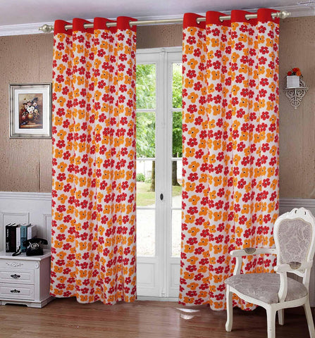 Lushomes Basic Printed Cotton Curtains with 8 Eyelets & Plain Tiebacks for Door (Single Pc) Size: 54x90 inches - Lushomes