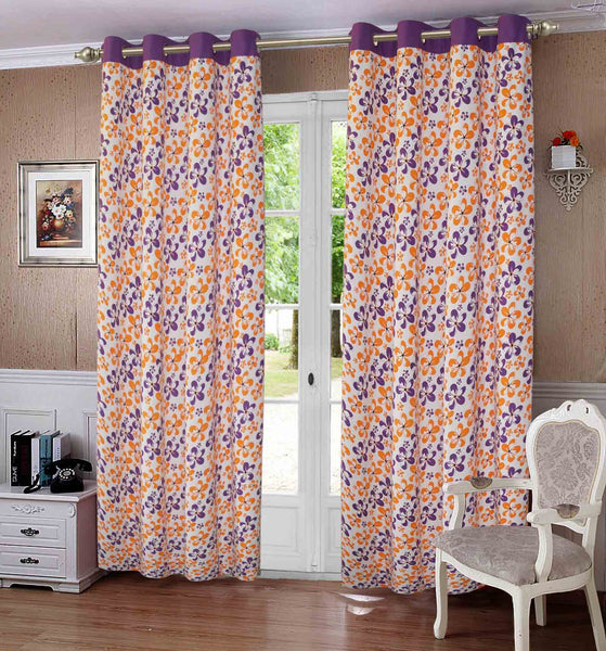 Lushomes Door Curtain, Purple Shadow Printed Cotton Curtains for Living Room/Home with 8 Eyelets & Printed Tiebacks, Door Curtain, Curtain 7.5 Feet, Screen for Window, (Size 54x90 Inches, Set of 1)