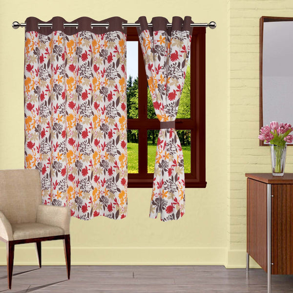 Lushomes Window Curtain, Cotton Leaf Printed Bloomberry Curtains with 8 Eyelets & Printed Tiebacksfor Window (54x60 Inches),Pack of: 1
