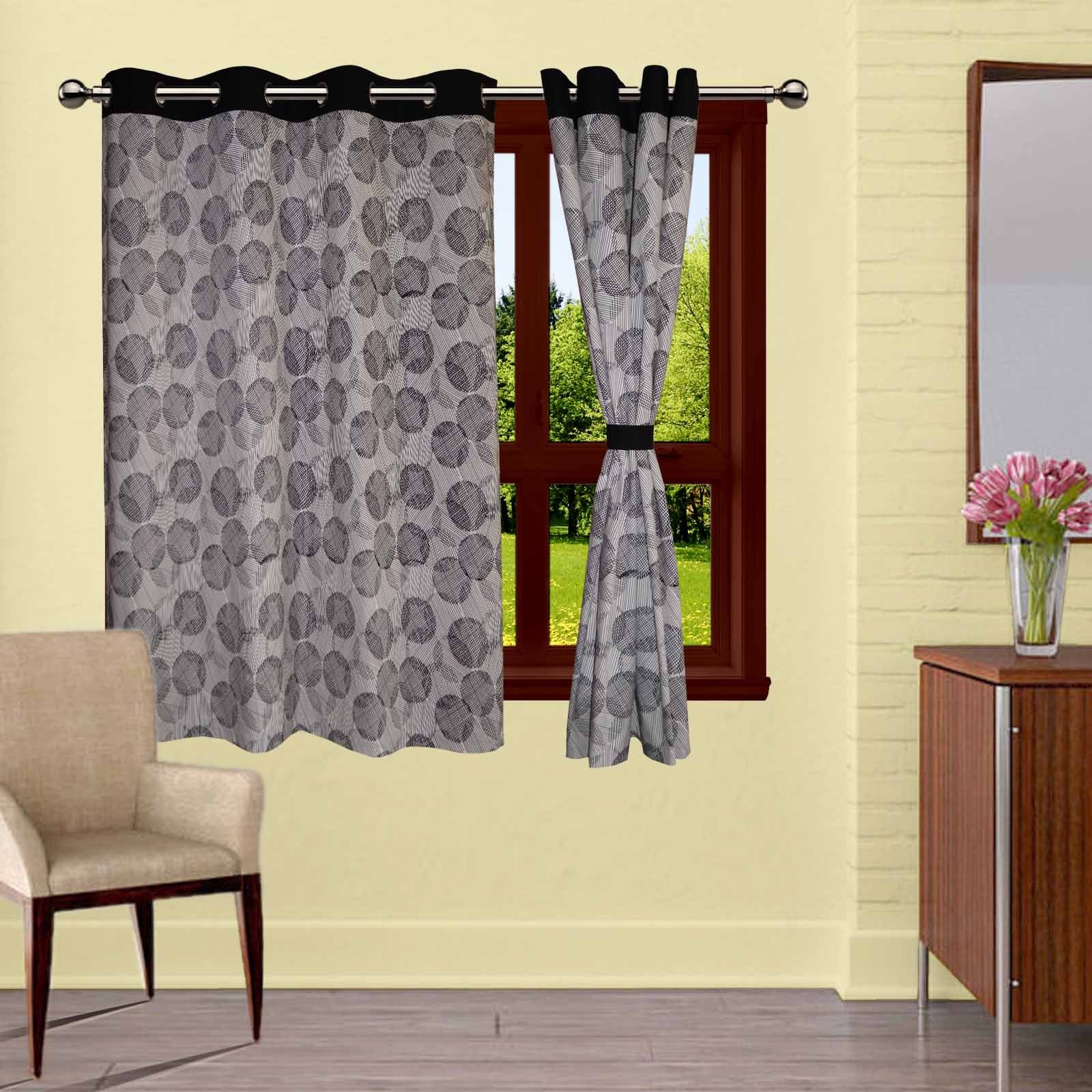 Lushomes Window Curtain, Geometric Printed Cotton Curtains for Living Room/Home with 8 Eyelets & Printed Tiebacks for Window (54x60 Inches),Pack of: 1