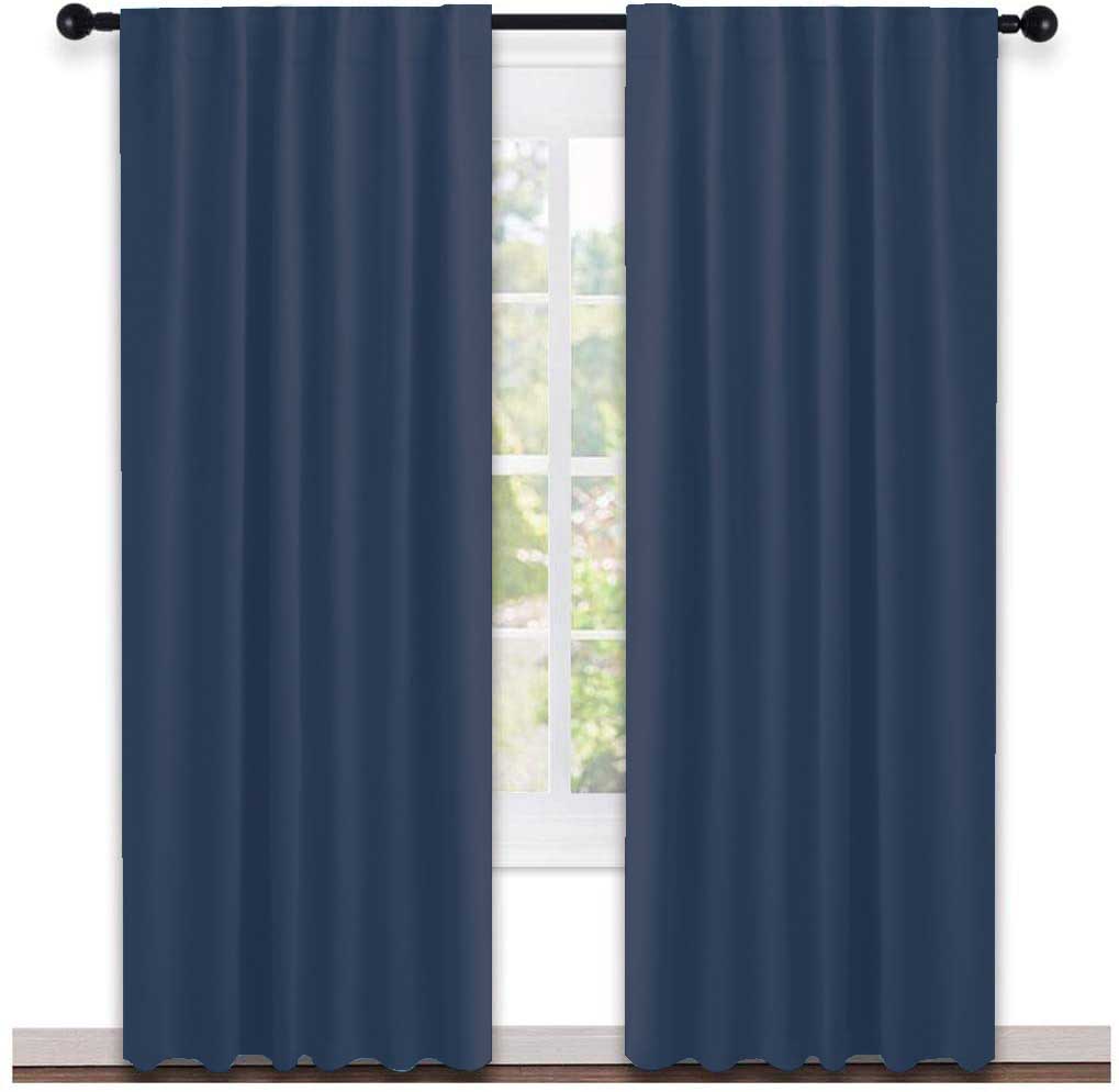 Lushomes curtains 7 feet long set of 2, Cotton Curtains, Door Curtains,  Cotton Navy Blue Rod Pocket Curtain and Drapes for Door Size: 137X213 cm,Pack of: 2 (54x84 Inches, Set of 2)