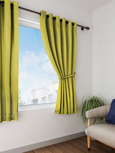 Lushomes window curtain, curtain 5 feet, Curtains for Window, Cotton Green Rod Pocket Curtain and Drapes for Window Size: 137X213 cm (Size 4.5 FT x 7 FT, Pack of 1)