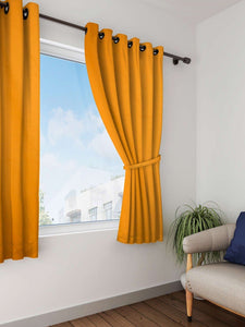 Lushomes window curtain, curtain 5 feet, Curtains for Window, Cotton Orange Rod Pocket Curtain and Drapes for Window Size: 137X213 cm (Size 4.5 FT x 7 FT, Pack of 1)