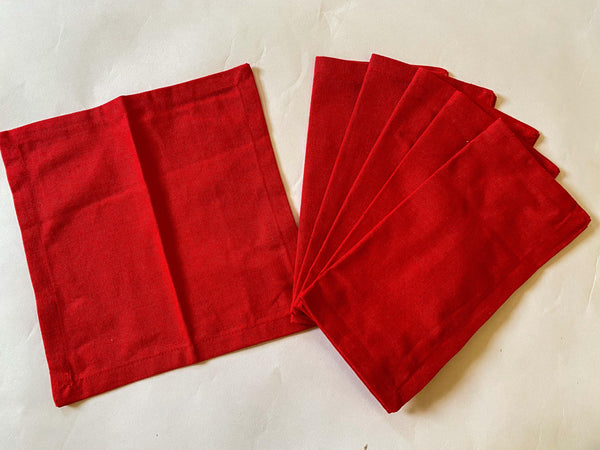 Lushomes Red Cloth Cocktail Napkins folding for Homes Restaurant, Bar, Cafe, Or Events (Pack of 6, 9 inch x 9 inch) - Lushomes